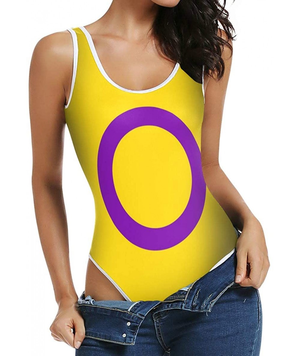 One-Pieces Women's Sexy Scoop Neck Bodysuits Jumpsuits Transgender Pride Flag - Intersex Pride Flag - CF196AK2ANZ $41.79