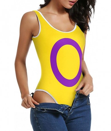 One-Pieces Women's Sexy Scoop Neck Bodysuits Jumpsuits Transgender Pride Flag - Intersex Pride Flag - CF196AK2ANZ $41.79