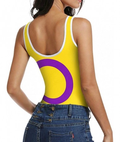 One-Pieces Women's Sexy Scoop Neck Bodysuits Jumpsuits Transgender Pride Flag - Intersex Pride Flag - CF196AK2ANZ $41.79