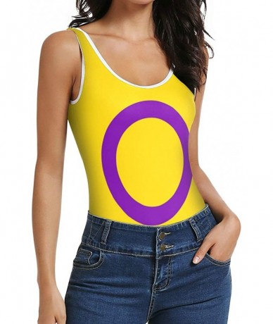 One-Pieces Women's Sexy Scoop Neck Bodysuits Jumpsuits Transgender Pride Flag - Intersex Pride Flag - CF196AK2ANZ $41.79