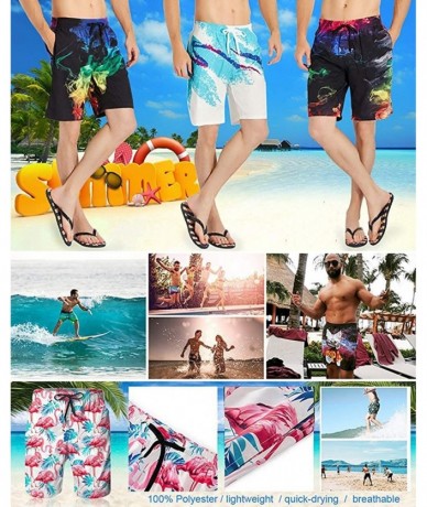 Racing Relaxed Swim Trunks Big &Tall Board Shorts for Boys Mens- Quick Dry Sportwear - Watercolor Neon Rainfall - C918T9942AN...