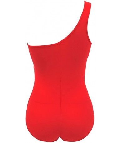 One-Pieces Womens One Piece Swimsuit Mesh Swimwear Solid Bathing Suit - Red - C217YREOZDA $45.06