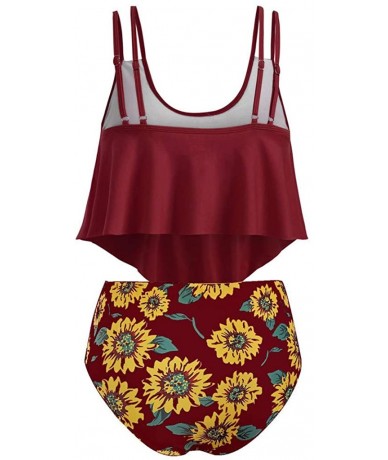 Racing Women's Bikini 2Pc Ruffled Swimsuits Tankini Set - Z-1 Wine Red - CB18TH2YYOH $41.03