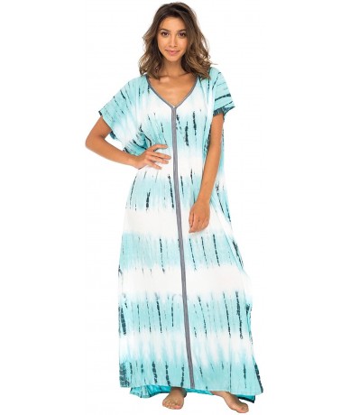 Cover-Ups Womens Long Swimsuit Bathing Suit Cover Up Maxi Beach Dress Boho Striped Summer Dress Caftan - Marine - CP18LYLKDS4...