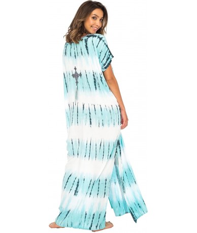 Cover-Ups Womens Long Swimsuit Bathing Suit Cover Up Maxi Beach Dress Boho Striped Summer Dress Caftan - Marine - CP18LYLKDS4...