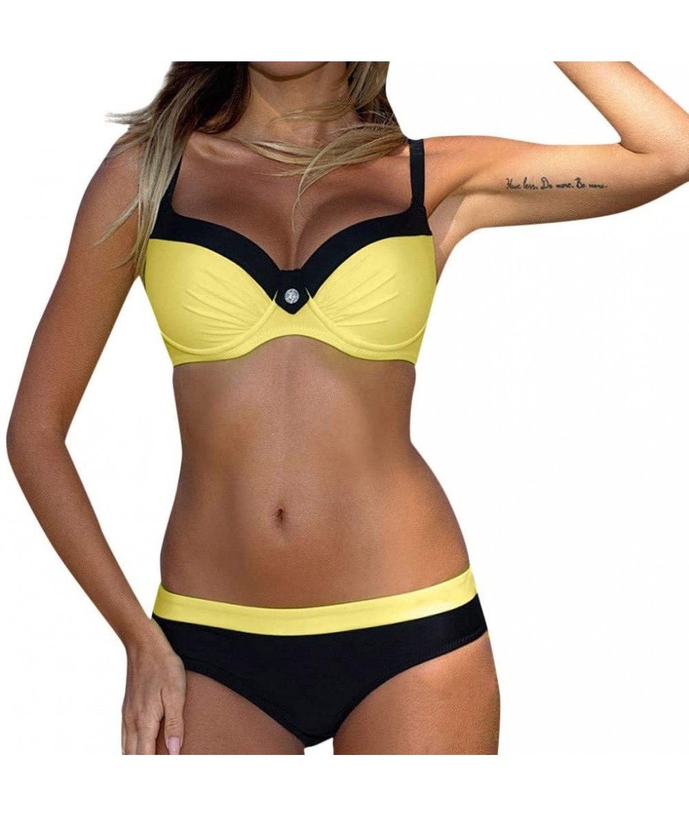 Sets Womens Padded Push-up Bra Bikini Set Swimsuit Bathing Suit Swimwear Beachwear - Yellow - CF18RSIIQK2 $23.76