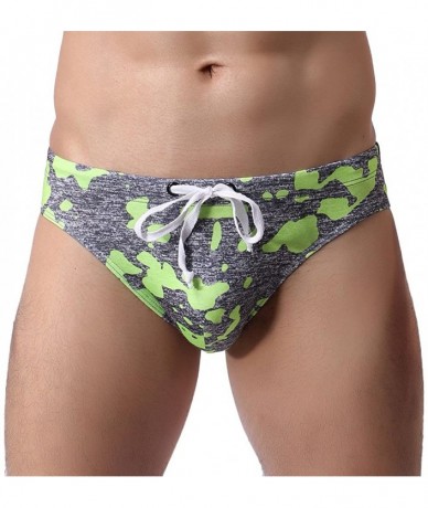 Briefs Men's Swim Trunks Quick Dry Board Shorts Stretch Swimming Pants Boxer Briefs Sexy Bikini Swimwear Bathing Suits - Gree...