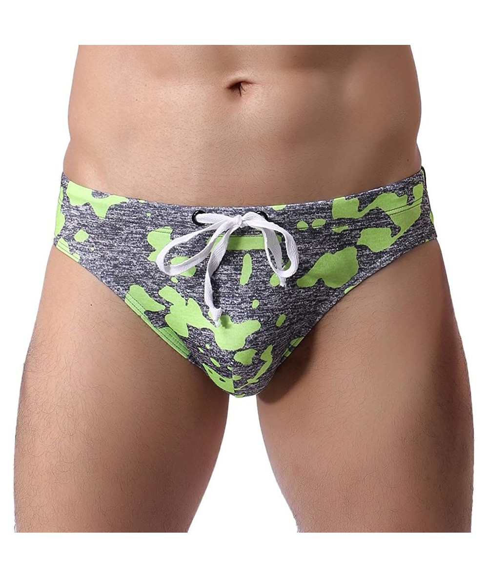 Briefs Men's Swim Trunks Quick Dry Board Shorts Stretch Swimming Pants Boxer Briefs Sexy Bikini Swimwear Bathing Suits - Gree...