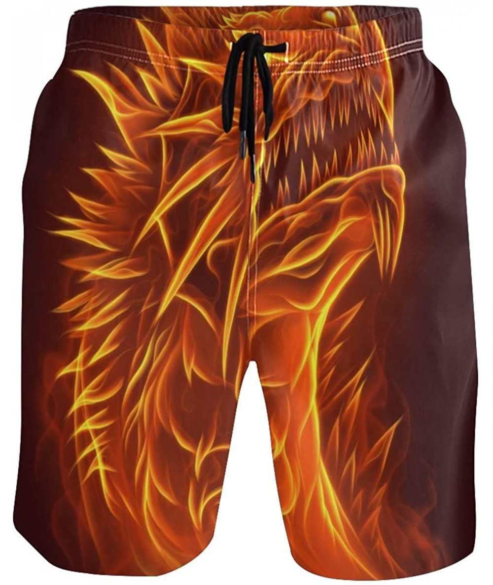 Board Shorts Mens Surfing Shorts Ice Hockey Player Skeleton Swim Trunks Shorts - Fire Dragon - CO192OMGI2O $48.51