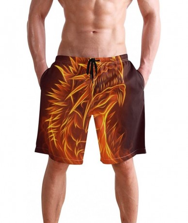 Board Shorts Mens Surfing Shorts Ice Hockey Player Skeleton Swim Trunks Shorts - Fire Dragon - CO192OMGI2O $48.51