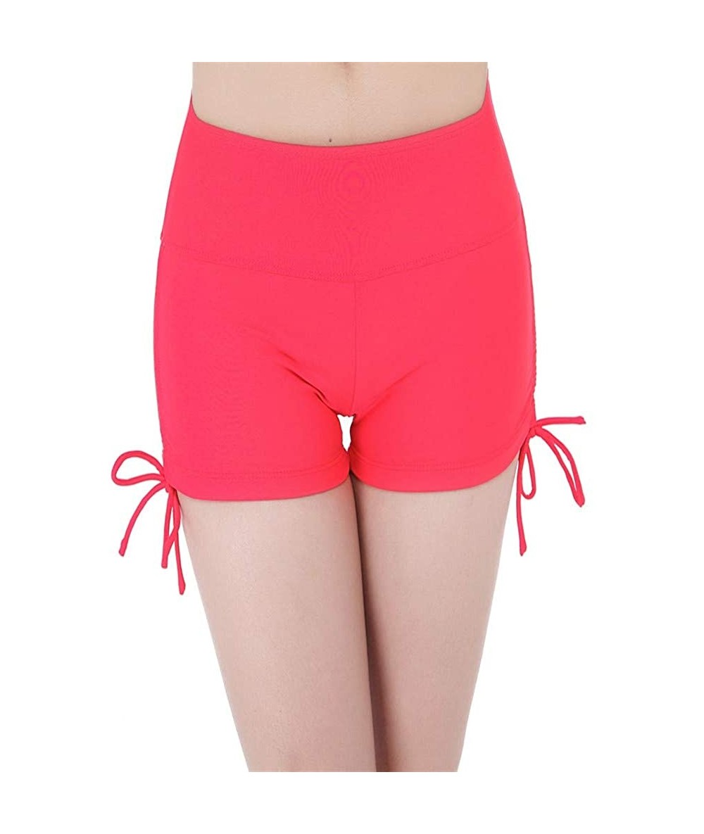 Bottoms Women's Sports Swim Shorts Mini Stretchy Boyshorts Bikini Swimwear Tankini Bottoms with Adjustable Drawstring Red - C...