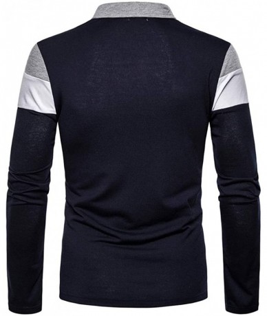 Rash Guards Long Sleeve Tee Men's Patchwork Button Slim Fit Turn-Down Collar Tops Blouse Shirt - Gray - CD1944LYKD3 $32.63