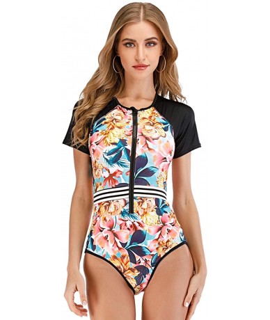 One-Pieces Women's Athletic One-Piece Swimsuits Rash Guard Racing Water Exercises Bathing Suit - Orange - C019CK4XZXC $47.04