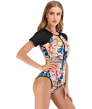 One-Pieces Women's Athletic One-Piece Swimsuits Rash Guard Racing Water Exercises Bathing Suit - Orange - C019CK4XZXC $47.04