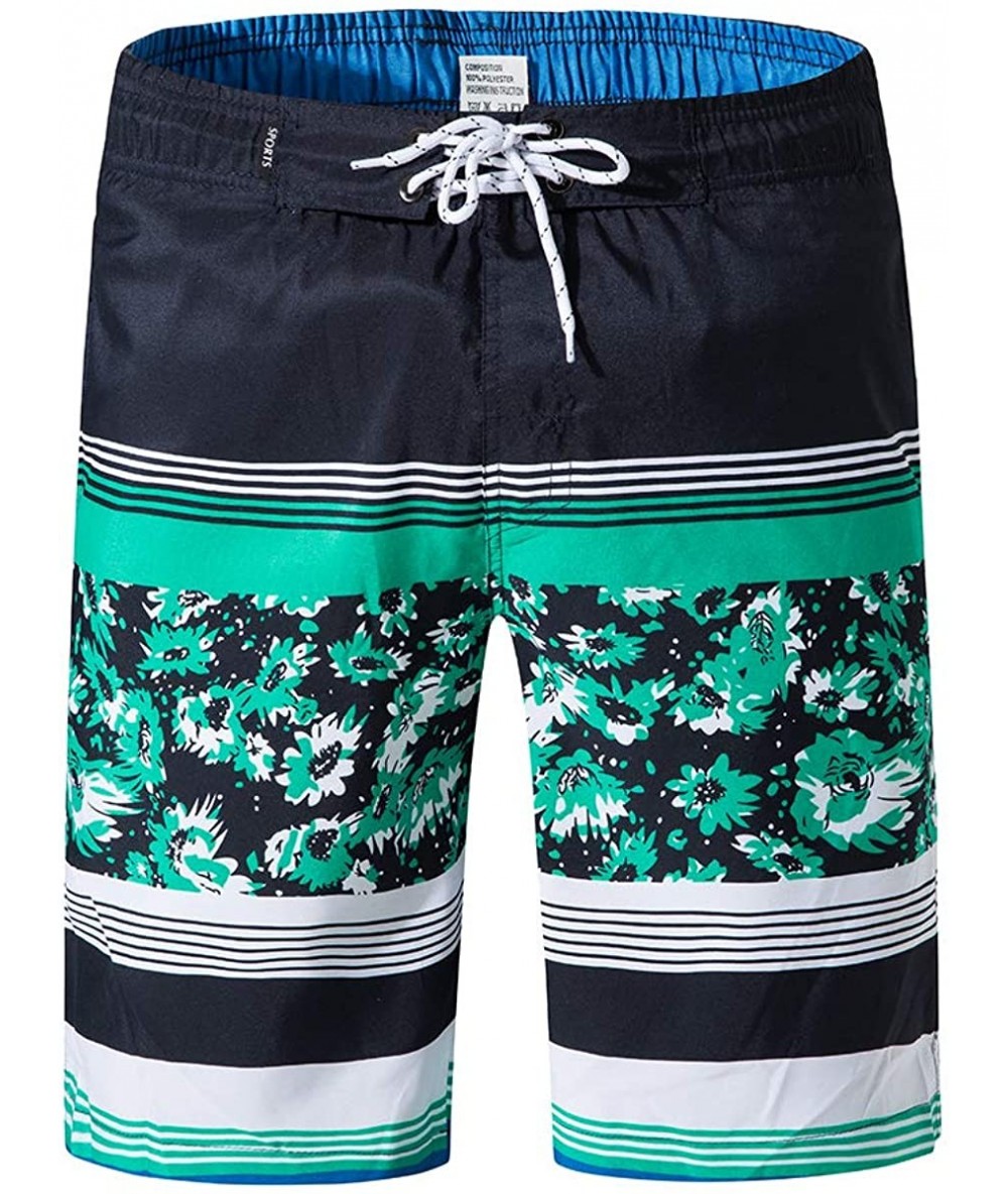 Board Shorts Men's Bathing Suits Beachwear Swim Trunks Quick Dry Striped With Side Pockets Mesh Lining - 1905green - CI18QZHC...