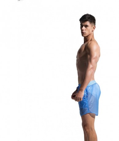 Board Shorts Men's Super Thin Transparent Solid Board Shorts with Pocket - Blue - CP18DYL7CEE $36.18