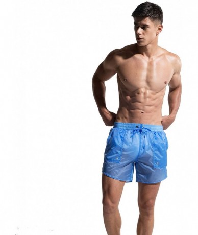 Board Shorts Men's Super Thin Transparent Solid Board Shorts with Pocket - Blue - CP18DYL7CEE $36.18