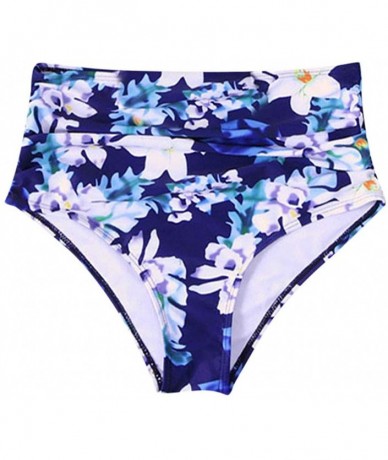 Sets Women's Plus Size Ruffled High Waist Printed Bikini Bottoms Swim Pants Shorts - Blue - CO196WO94N3 $17.10