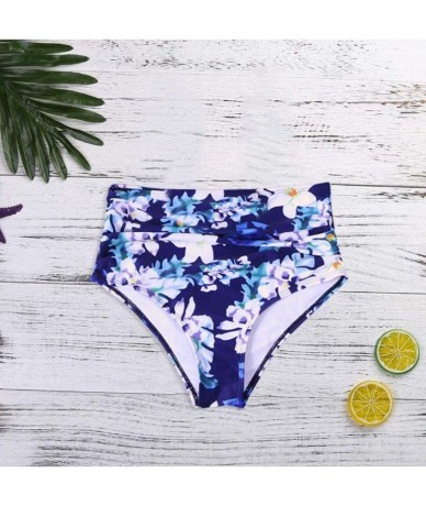 Sets Women's Plus Size Ruffled High Waist Printed Bikini Bottoms Swim Pants Shorts - Blue - CO196WO94N3 $17.10