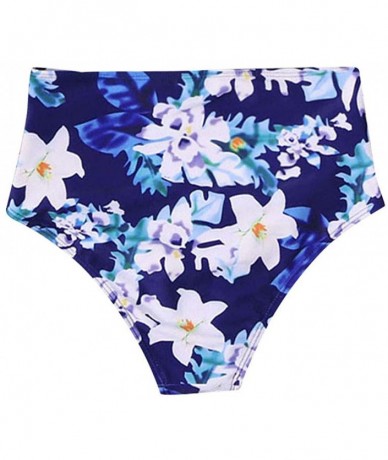 Sets Women's Plus Size Ruffled High Waist Printed Bikini Bottoms Swim Pants Shorts - Blue - CO196WO94N3 $17.10