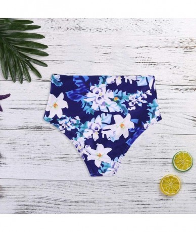 Sets Women's Plus Size Ruffled High Waist Printed Bikini Bottoms Swim Pants Shorts - Blue - CO196WO94N3 $17.10