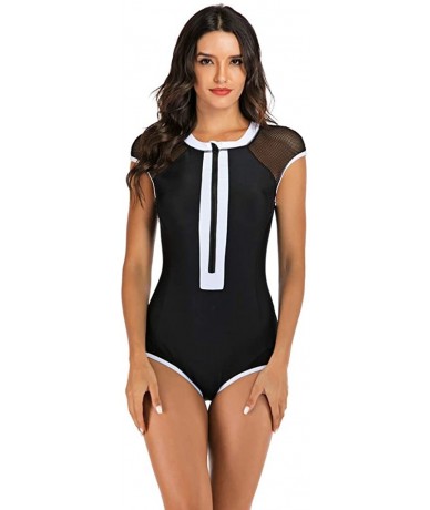 One-Pieces Womens Sleeveless Printing One-Piece Diving Surfing Swimwear Swimsuit Beachwear - Black4 - CX196H44TLO $47.86