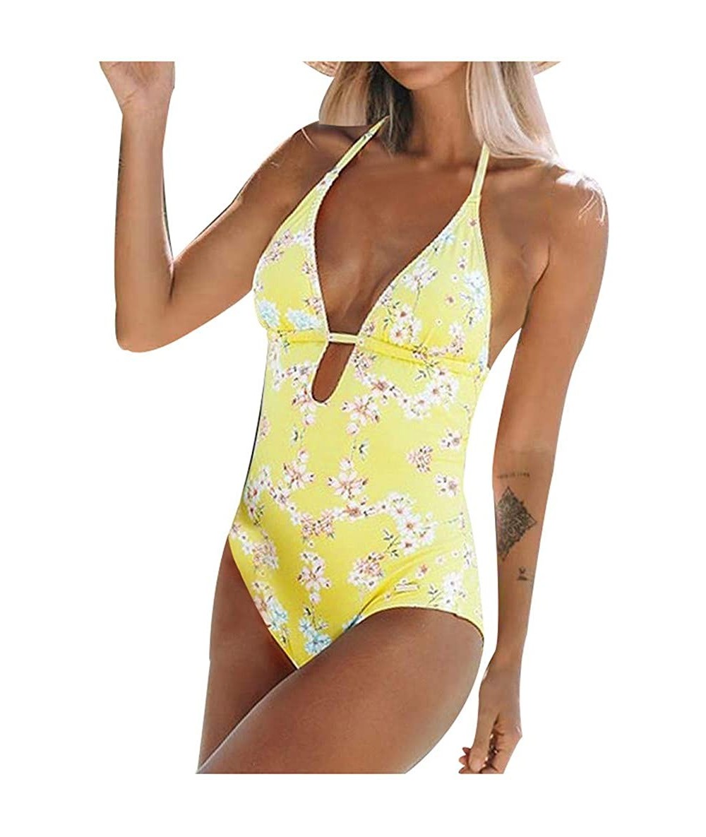 Bottoms Women's Athletic Training Adjustable Strap One Piece Swimsuit Swimwear Bathing Suit - D-yellow - C11947R6DZR $28.91