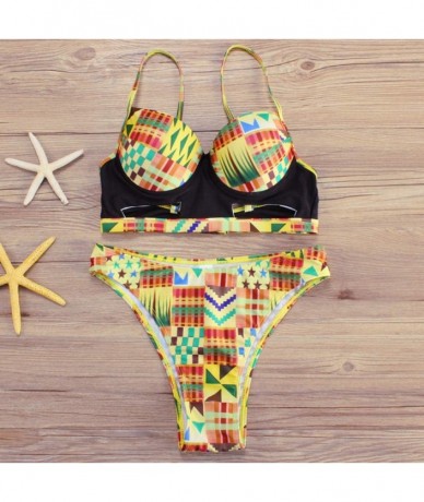 Sets Women Hip Hop Cool Printed Bikini Set Swimming Two Piece Hipster Sexy Swimsuits Push Up Beach Swimwear - Orange - CD18RM...