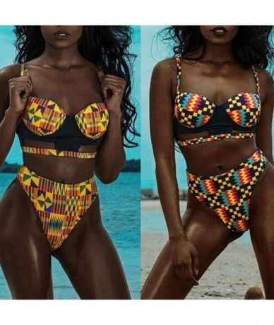 Sets Women Hip Hop Cool Printed Bikini Set Swimming Two Piece Hipster Sexy Swimsuits Push Up Beach Swimwear - Orange - CD18RM...