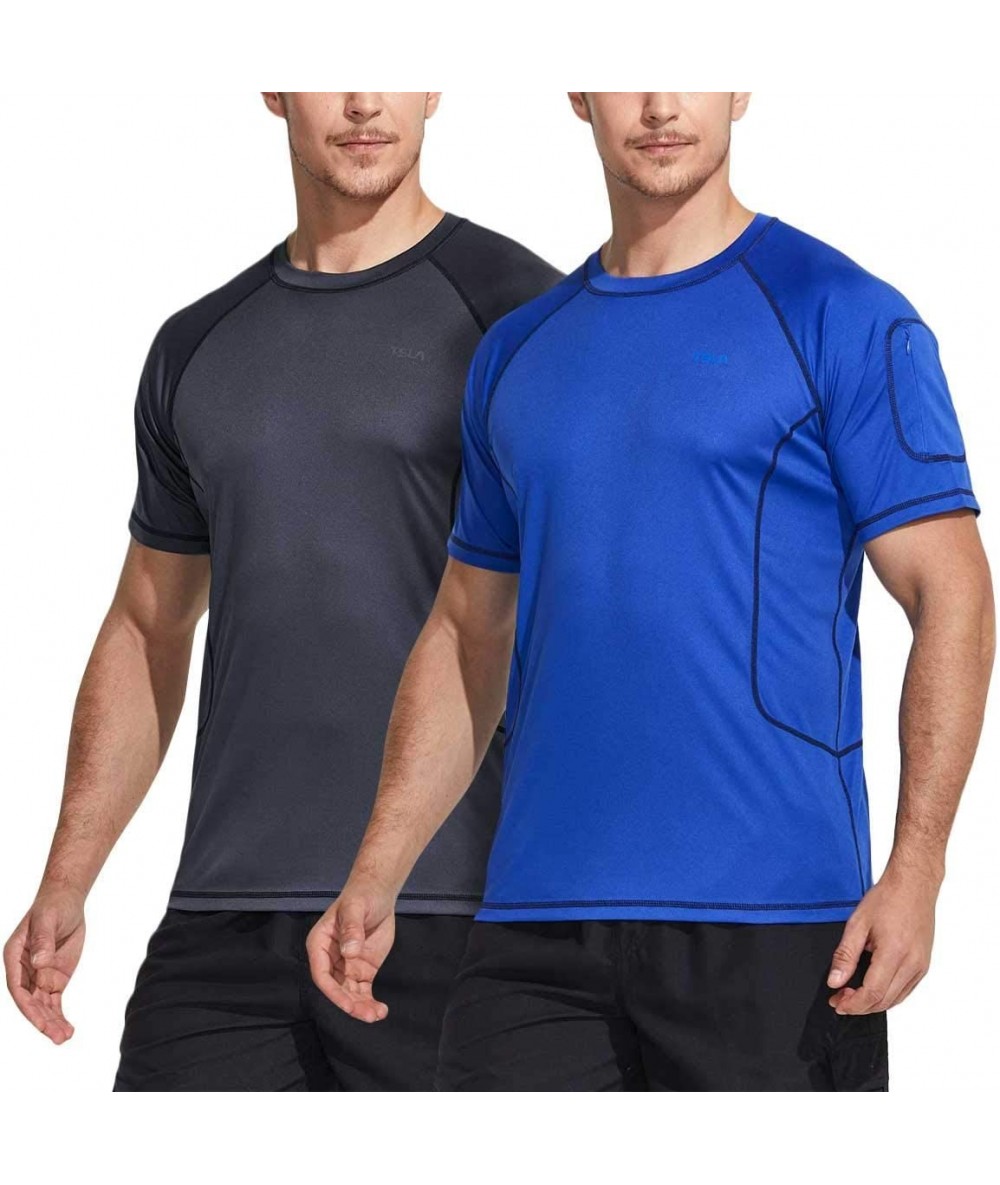 Rash Guards 1 or 2 Pack Men's Rashguard Swim Shirts- UPF 50+ Loose-Fit Short Sleeve Shirt- UV Cool Dry fit Athletic Water Shi...