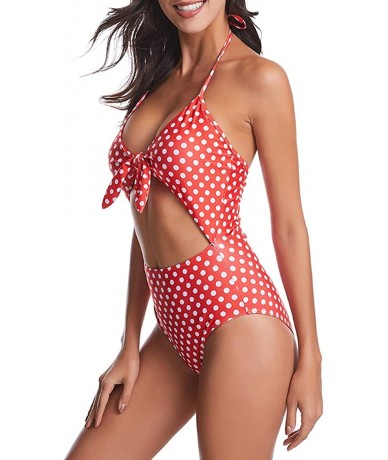 One-Pieces Women's Ruffle Sexy Monokini Bathing Suits Plunging Cutout One Piece Swimsuits - Pink Circle - CL19CS7A4H0 $65.35