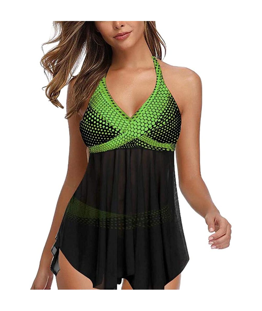 Bottoms Women One Piece Swimsuit Tummy Control Swimdress Retro Mesh Skirt Bathing Suit Dress - Green - C0194XLH8S8 $36.08