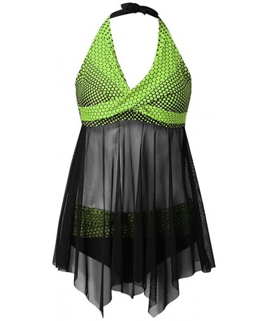 Bottoms Women One Piece Swimsuit Tummy Control Swimdress Retro Mesh Skirt Bathing Suit Dress - Green - C0194XLH8S8 $36.08