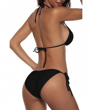 Sets Women Two Piece Swimsuit Sexy Swimwear Halter String Triangle Bikini Sets - Black - CE19CM90Y3D $39.76