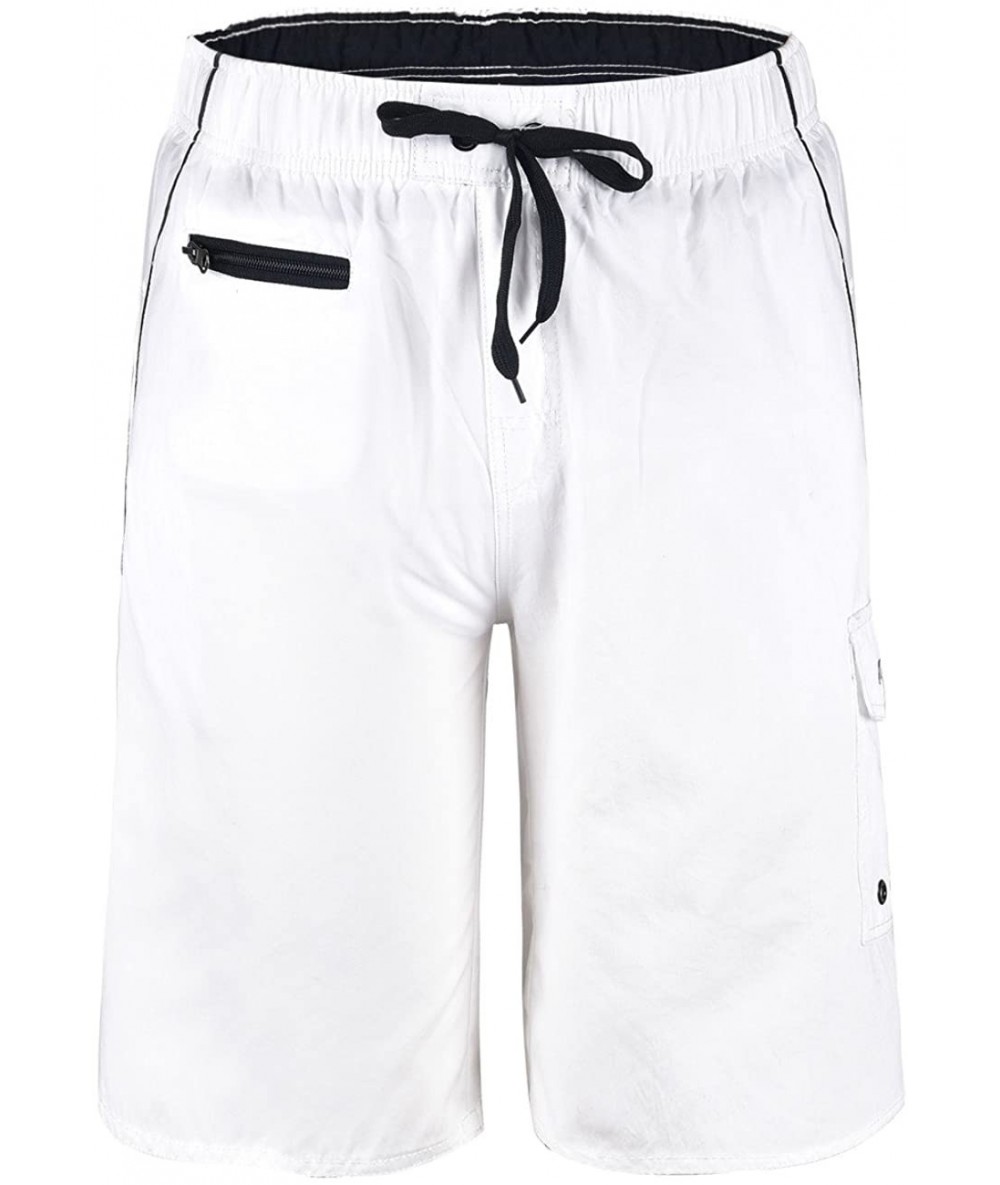 Board Shorts Men's Beachwear Swim Trunks Quick Dry Zipper Pockets with Lining - White - CW183NN8HKO $37.52