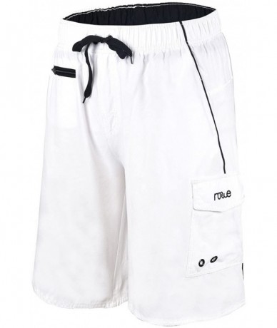 Board Shorts Men's Beachwear Swim Trunks Quick Dry Zipper Pockets with Lining - White - CW183NN8HKO $37.52