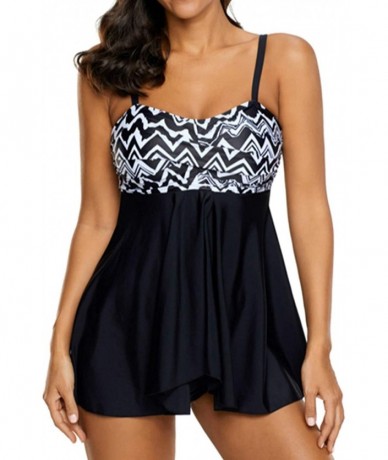 Racing Women Vintage Chevron 2 Piece Ruched Padded Tankini Set Flyaway Top with Triangle Brief Bottom - Chevron - CC18QYL4TEL...