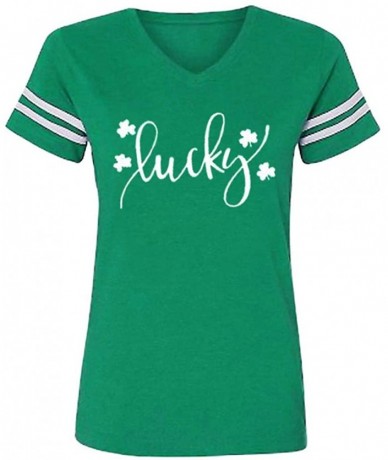 Tops Women's Fun Letter Print St Pat's Paddy Patrick V-Neck T-Shirt - C-green - CN1952CWN9L $18.76