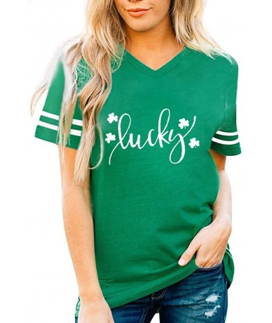 Tops Women's Fun Letter Print St Pat's Paddy Patrick V-Neck T-Shirt - C-green - CN1952CWN9L $18.76