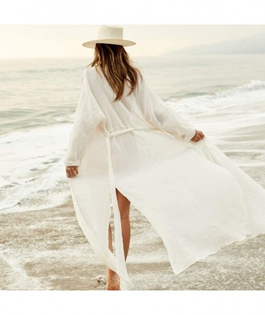 Cover-Ups Women Bathing Suit Cover up Long Cardigan Loose Swimwear Bikini Swimsuit Beach Dress - A White - CQ19453UA3E $39.88