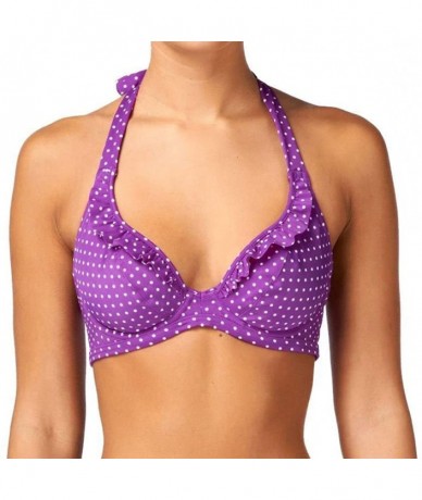 Tops Pier Ruffled Underwire Halter Bikini Top Style 3019 - Iris - C211BI0F10H $73.23