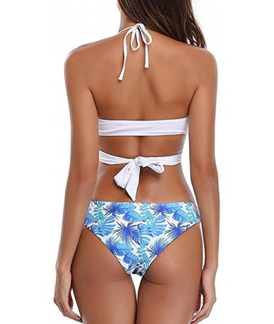 Tankinis Women Two Pieces Bathing Suit Top Stagger with High Waisted Bottom Bikini Set - White - CD193XEWG6S $20.97