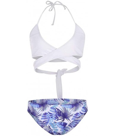 Tankinis Women Two Pieces Bathing Suit Top Stagger with High Waisted Bottom Bikini Set - White - CD193XEWG6S $20.97