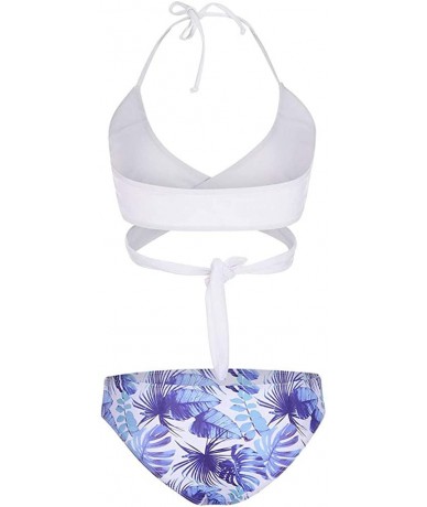 Tankinis Women Two Pieces Bathing Suit Top Stagger with High Waisted Bottom Bikini Set - White - CD193XEWG6S $20.97