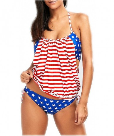 Sets American Flag Bikini for Women-USA Flag Bathing Suit Swimsuit Women - Red - CH18QIXDGMT $43.11