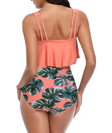 Sets Swimsuits Womens Two Piece Floral Ruffle High Waisted Bikini Set Tummy Control Bathing Suit Swimwear - Orange - CH19626Z...