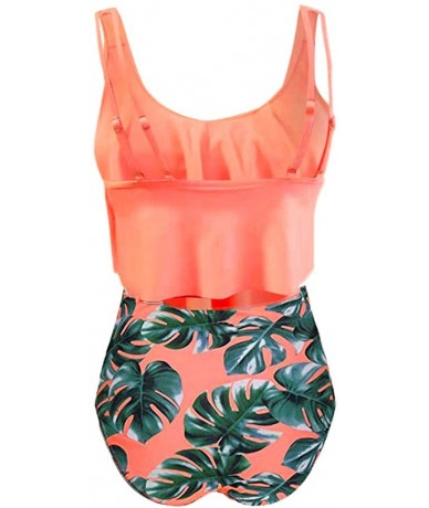 Sets Swimsuits Womens Two Piece Floral Ruffle High Waisted Bikini Set Tummy Control Bathing Suit Swimwear - Orange - CH19626Z...