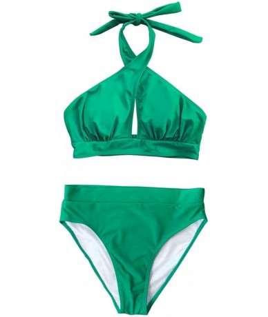 Sets Women's Emerald Green Swimsuit Halter Two Piece Bikini Set - Green - CZ18TW20QD3 $46.43