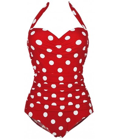 One-Pieces 50s Retro Polka Dot Vintage One Piece Pin Up Monokinis Swimsuit - Red - C812CG2QAVN $37.14