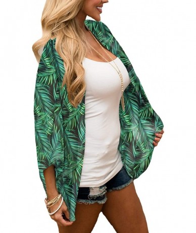 Cover-Ups Women's Cardigan-Sheer Kimono Loose Summer Floral Print Cover Ups - Type 21 - CS199E6SLSG $29.54